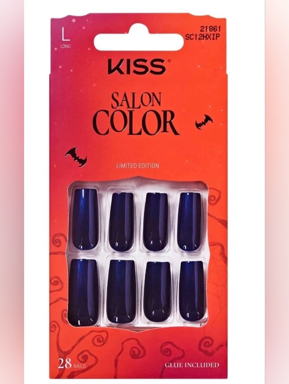 KISS Salon Color Dark Navy Blue Long Press On Nails Limited Edition 28 Nails